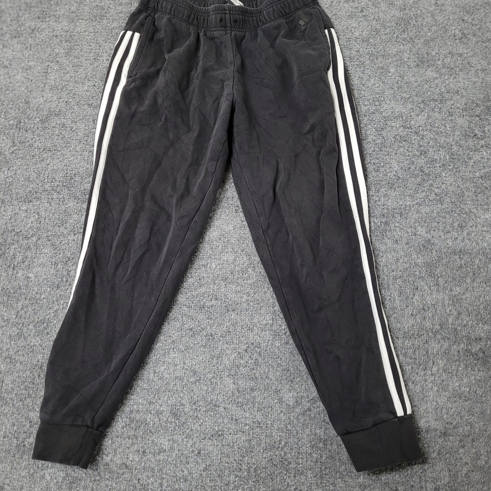 Adidas Joggers Womens Size M Black Three Stripe Tapered Cotton Blend Sweatpants